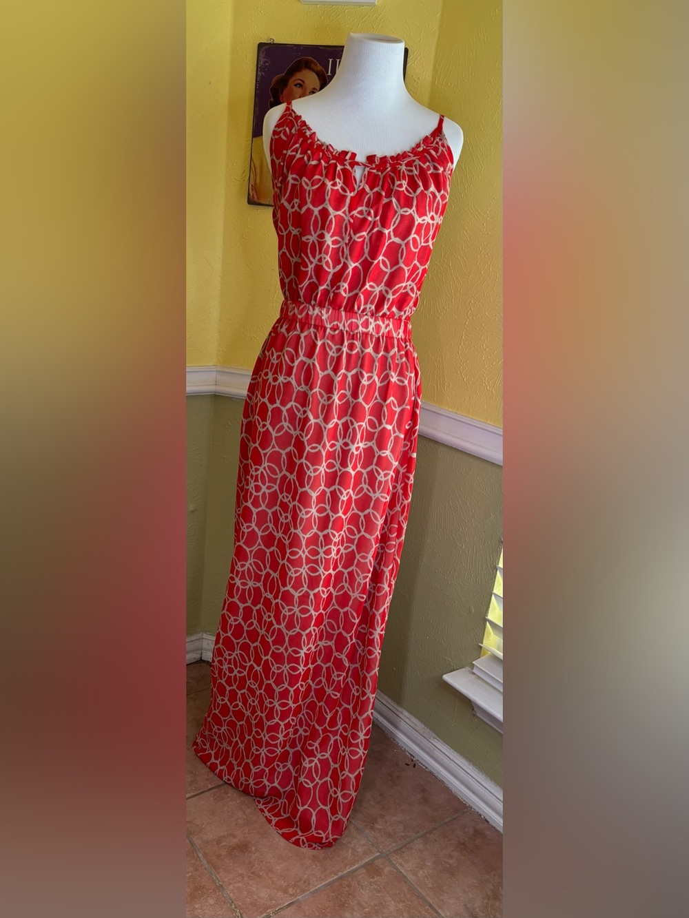 Banana Republic Red and White Geometric Maxi Dress